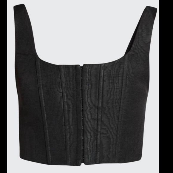 Alice + Olivia Breslin Boned Corset Top Black Wood Grain Look Crop Sz 0 - Picture 14 of 16
